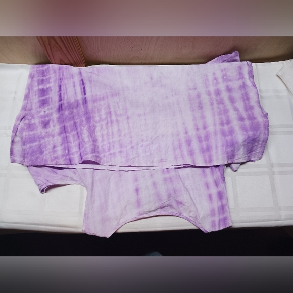 Avon Open Shoulder Blouse/Size L 12-14/Lightweight Purple Tie Dye Ruffle Sleeve - Picture 3 of 14